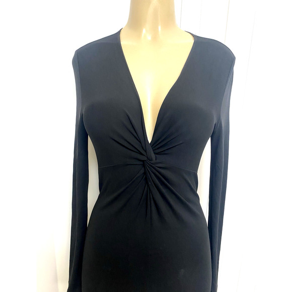 Michael Kors Collection Maxi Dress Black Twist Knot Front Long Sleeve V Neck 10 - Picture 3 of 8